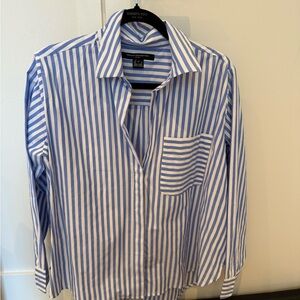 French Connection Blue and White Striped Men's Shirt